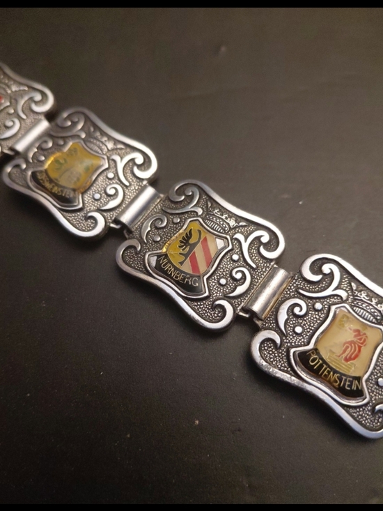 Vintage Other - Vintage Shield-Link Silver Tone Men's Bracelet with Yellow Enamel Crests English